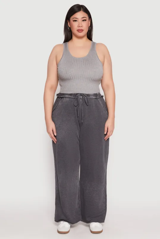 Plus Size Acid Wash Wide Leg Sweatpants sold by Rainbow