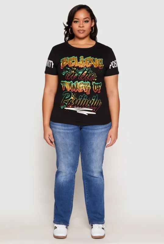 Plus Size Sequin Believe Graphic Tee sold by Rainbow