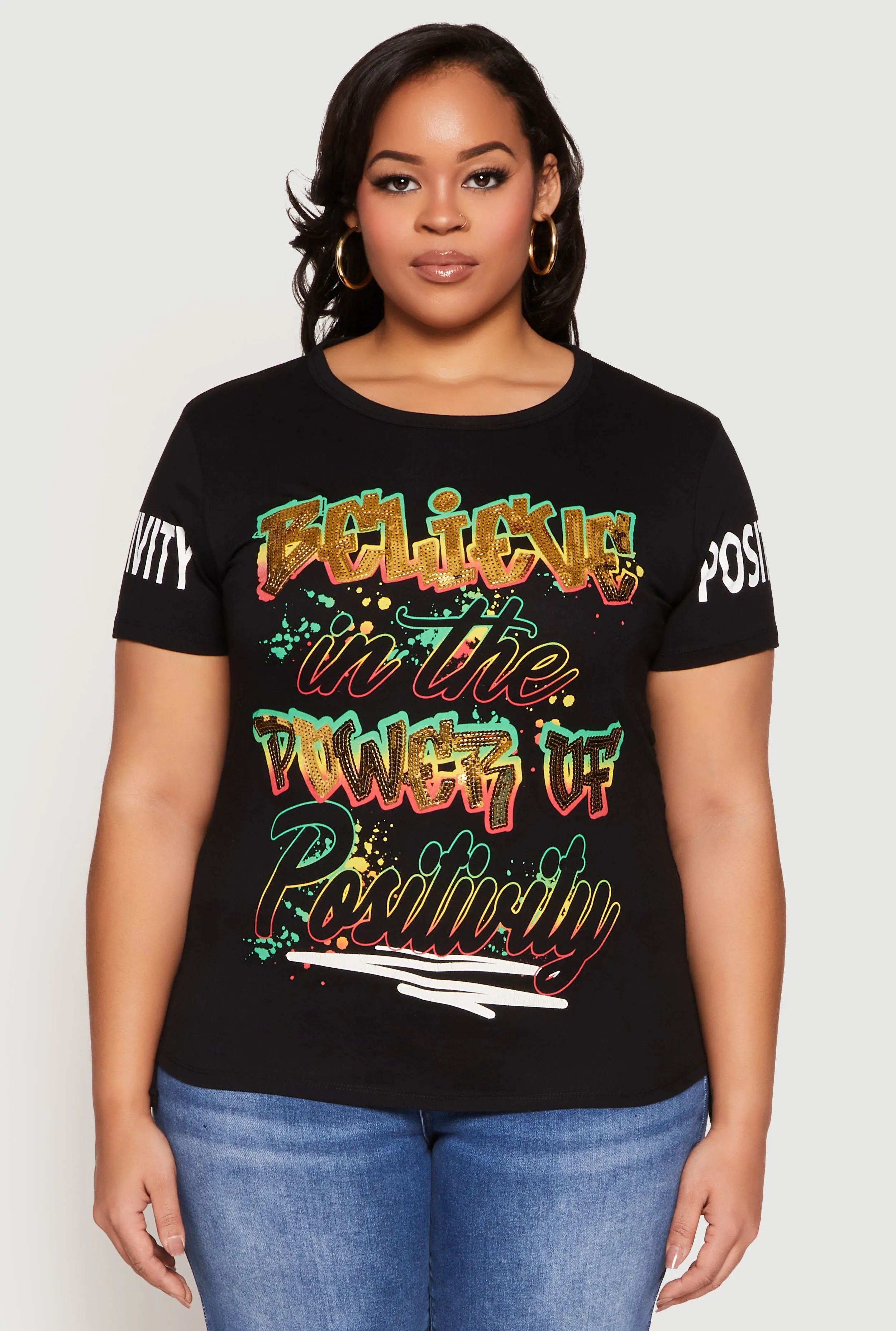 Plus Size Sequin Believe Graphic Tee sold by Rainbow product image thumbnail 2