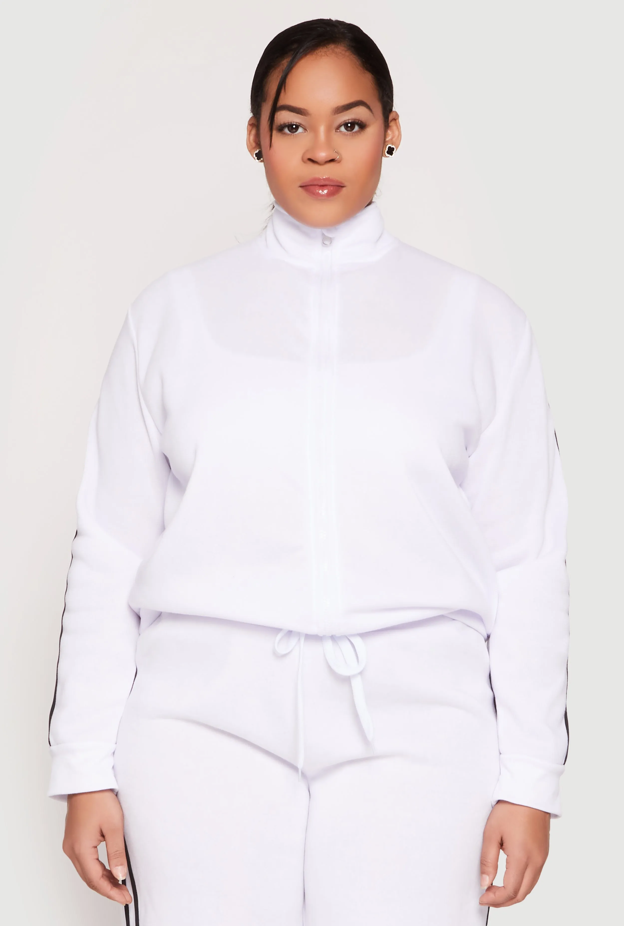 Plus Size Varsity Stripe Zip Front Sweatshirt sold by Rainbow