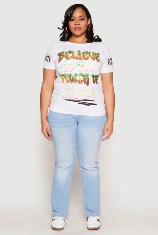 Plus Size Sequin Believe Graphic Tee sold by Rainbow