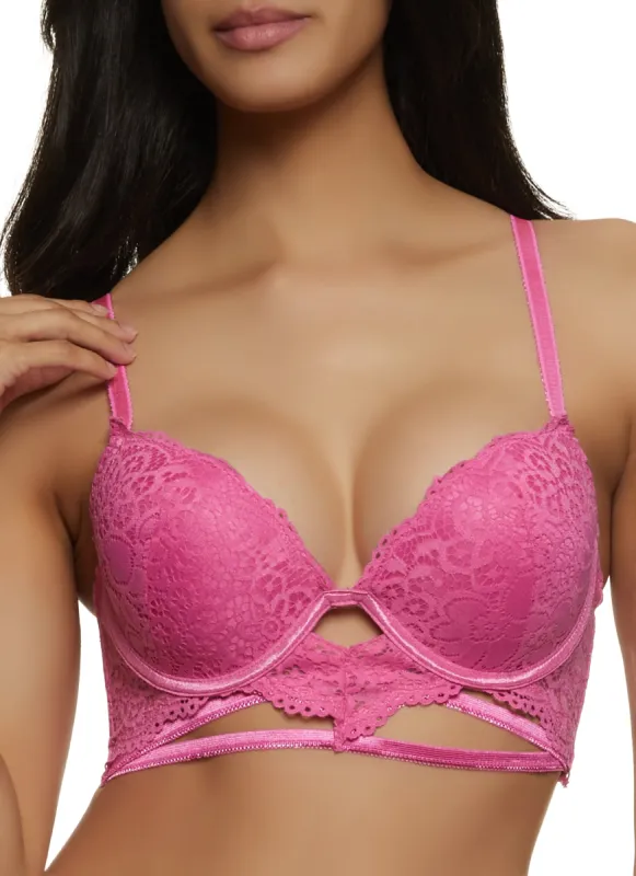 Floral Lace Caged Longline Bra sold by Rainbow