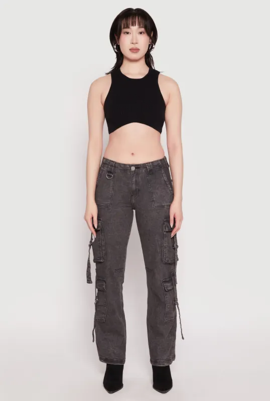 Acid Wash Low Rise Cargo Jeans sold by Rainbow