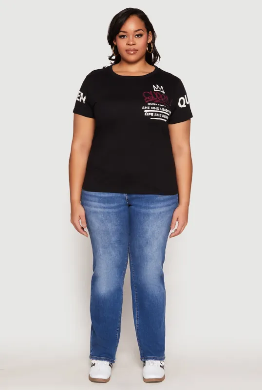 Plus Size Sequin Queen Graphic Tee sold by Rainbow