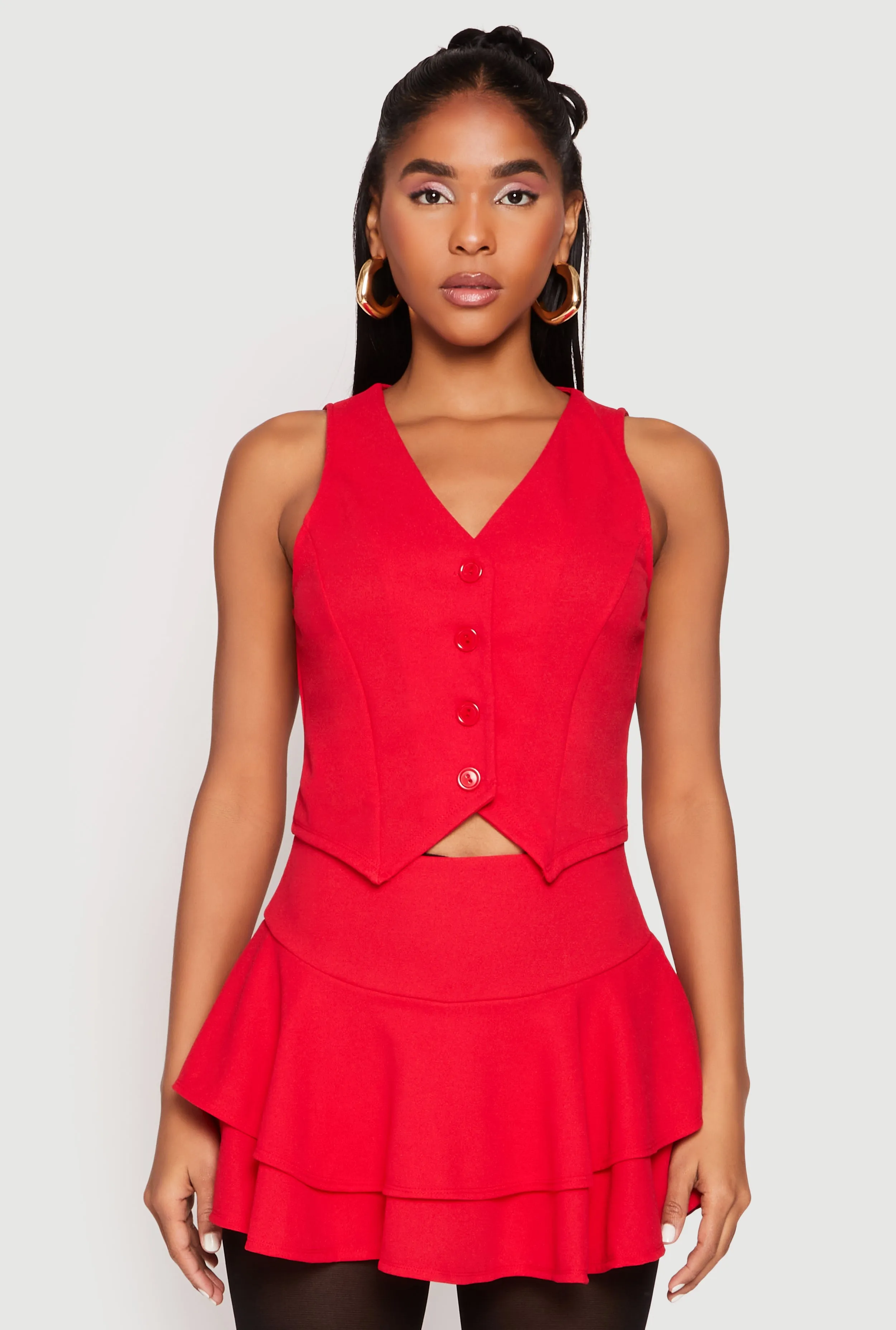 Crepe Knit Button Front Vest sold by Rainbow