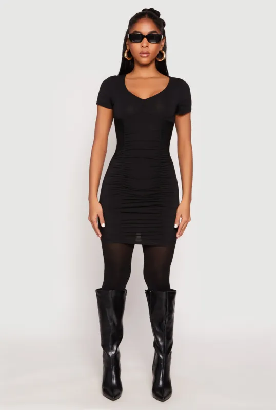 Ruched Short Sleeve Mini Dress sold by Rainbow