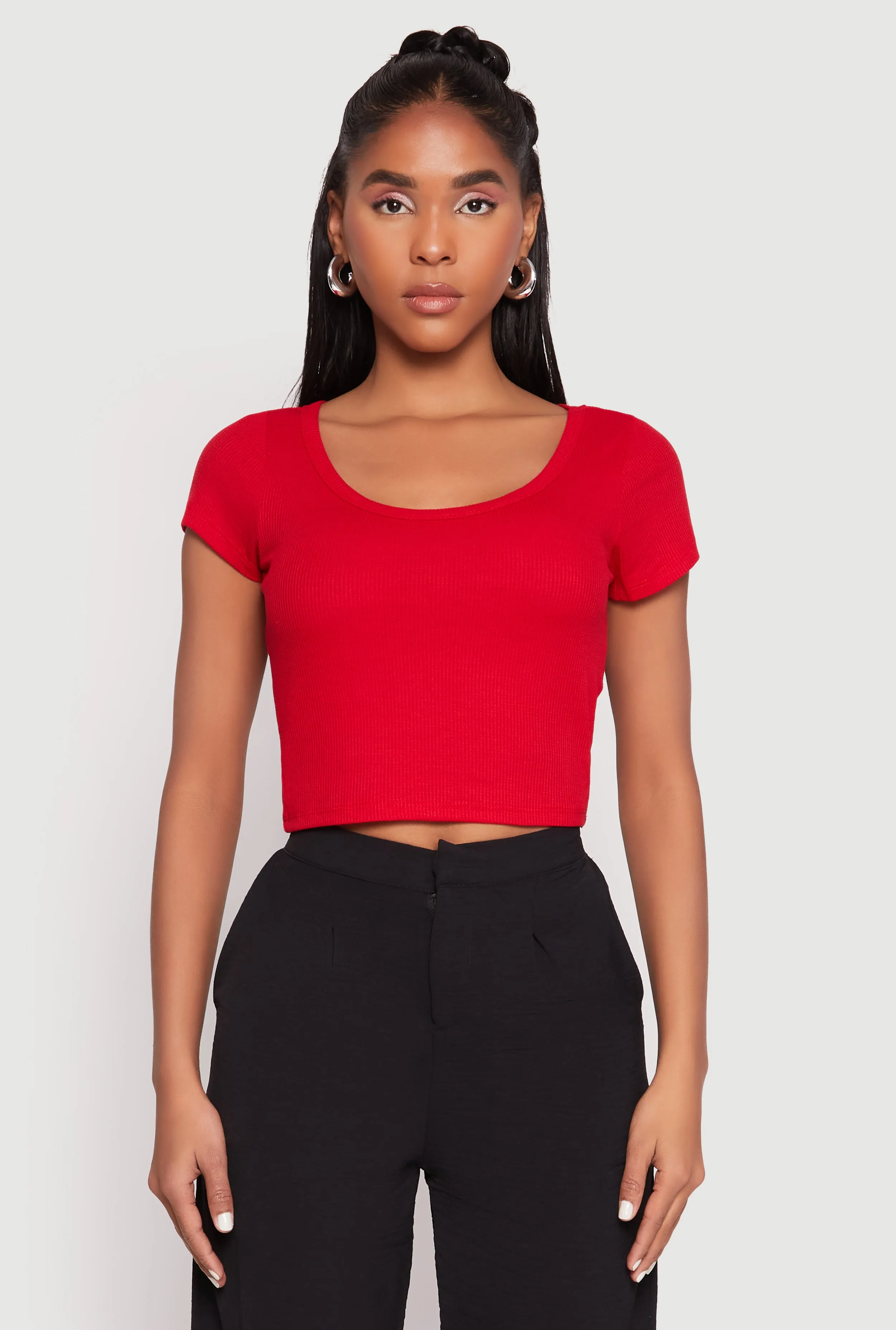 Waffle Knit Short Sleeve Crop Top sold by Rainbow product image thumbnail 2