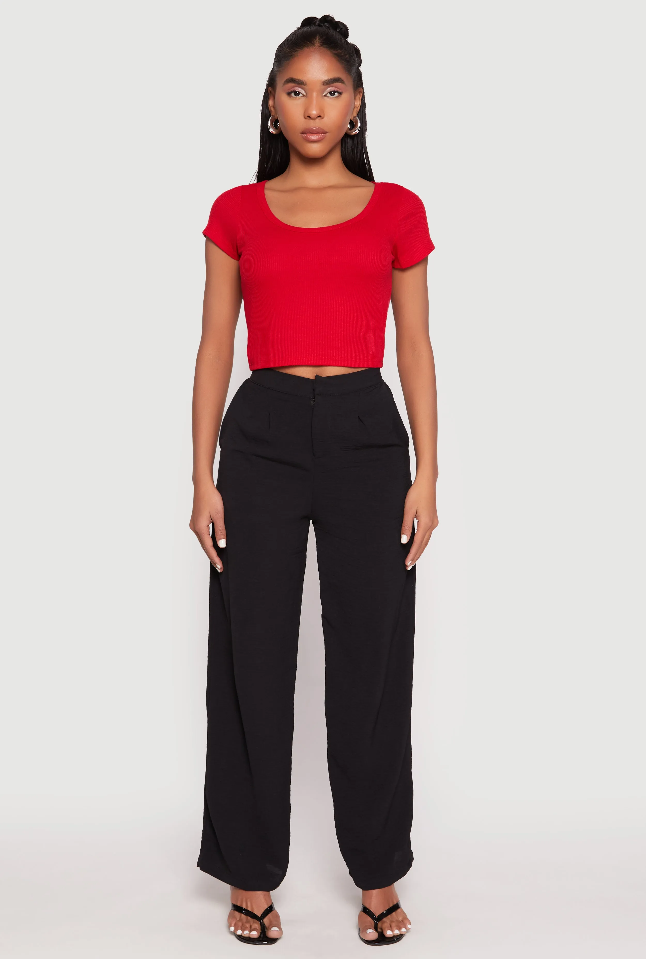 Waffle Knit Short Sleeve Crop Top sold by Rainbow