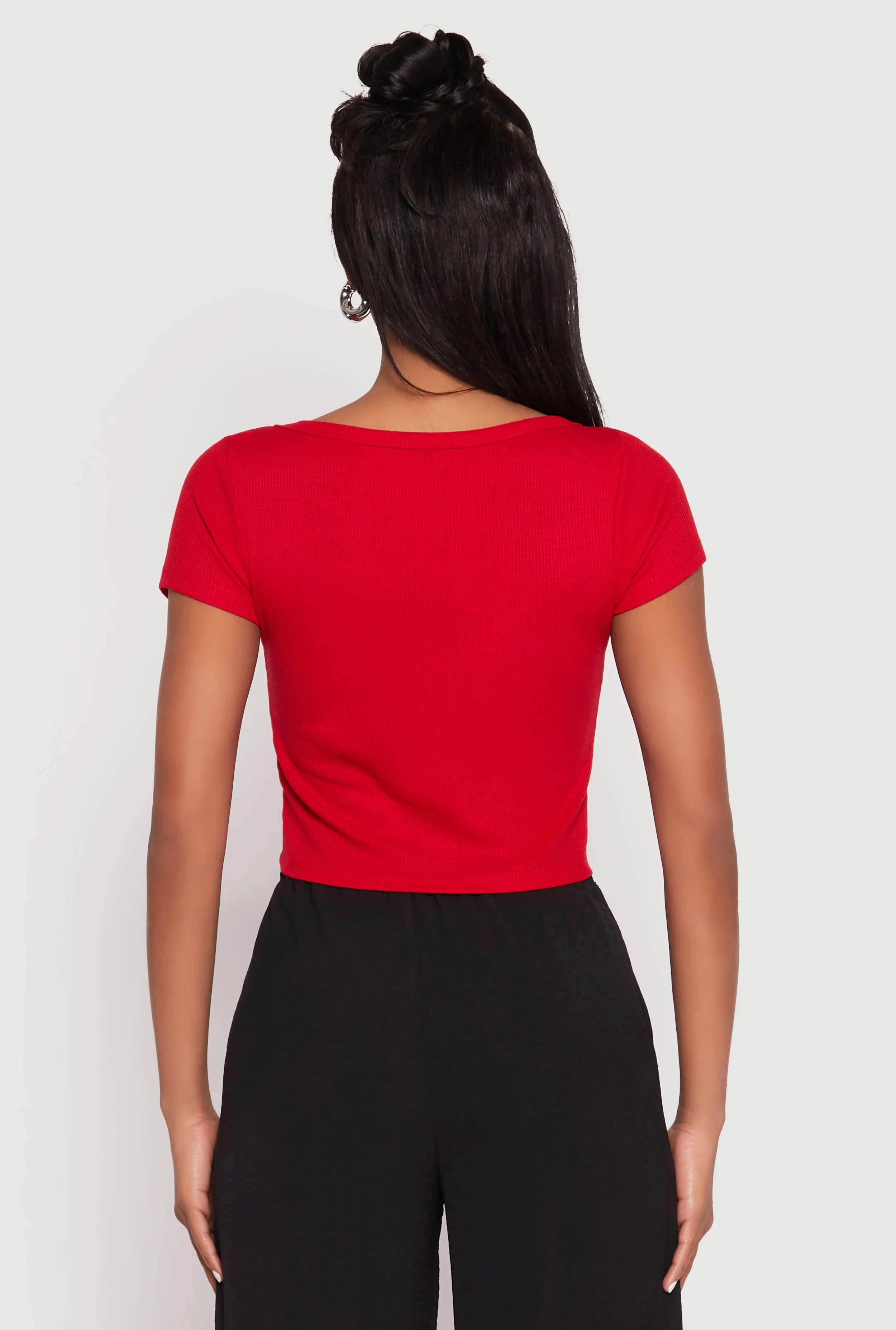 Waffle Knit Short Sleeve Crop Top sold by Rainbow product image thumbnail 5