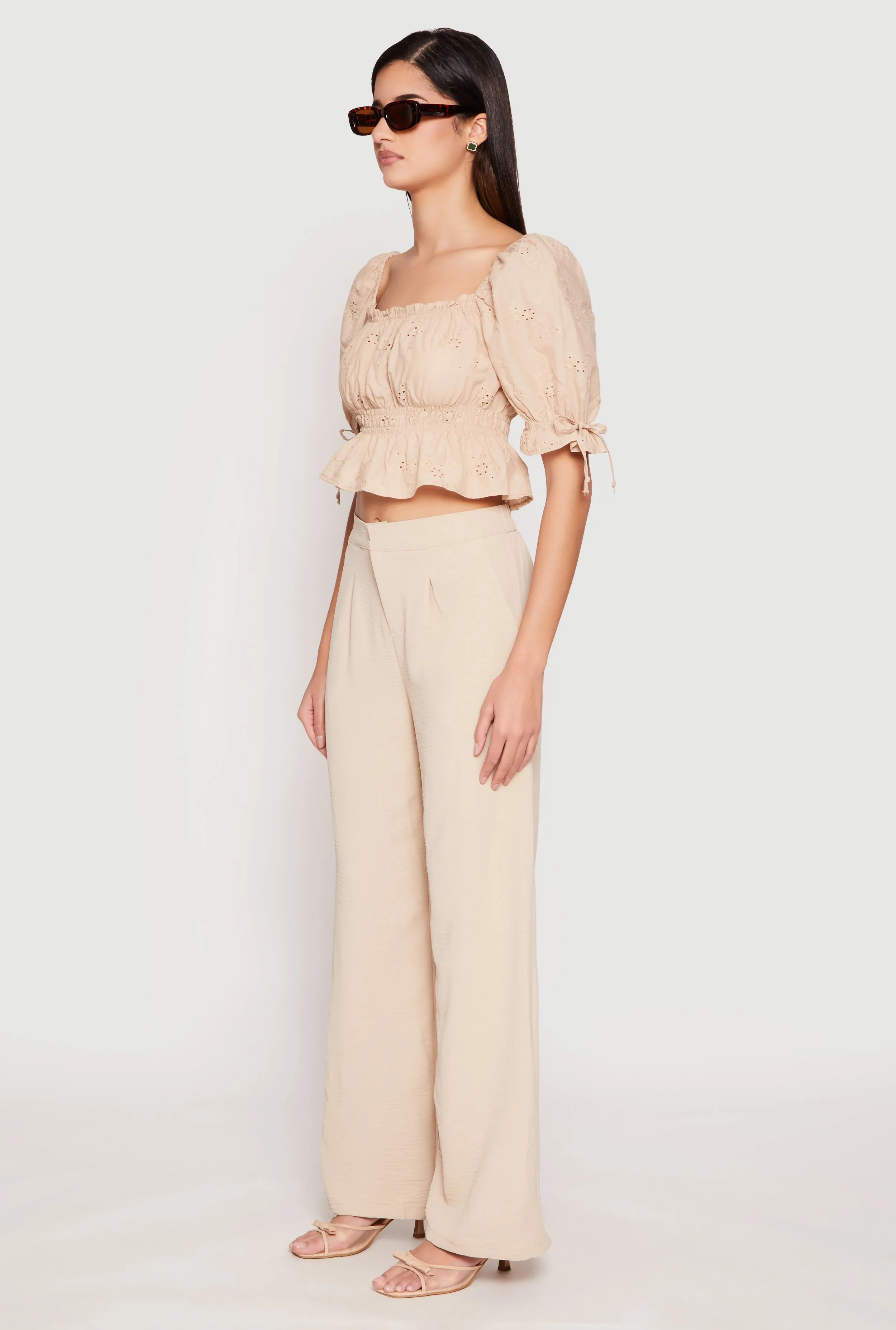 Eyelet Puff Sleeve Peplum Crop Top sold by Rainbow product image thumbnail 3