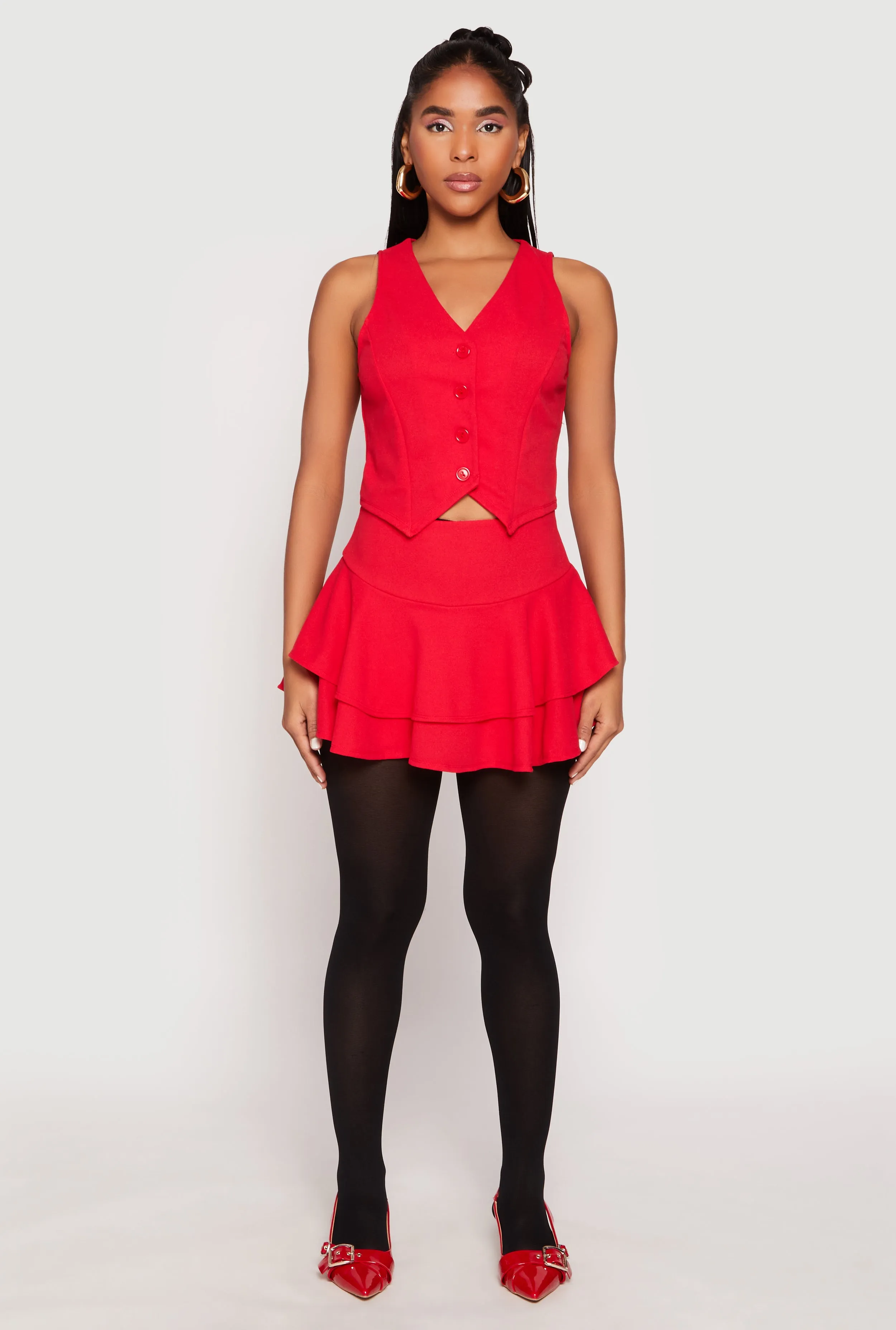 Crepe Knit High Waisted Tiered Skort sold by Rainbow