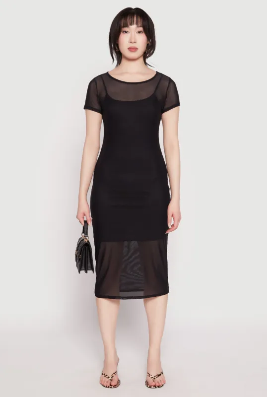 Mesh Short Sleeve Midi Dress sold by Rainbow