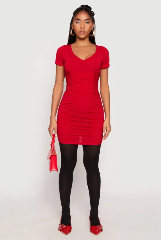 Ruched Short Sleeve Mini Dress sold by Rainbow