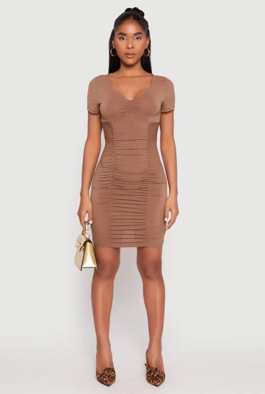 Ruched Short Sleeve Mini Dress sold by Rainbow