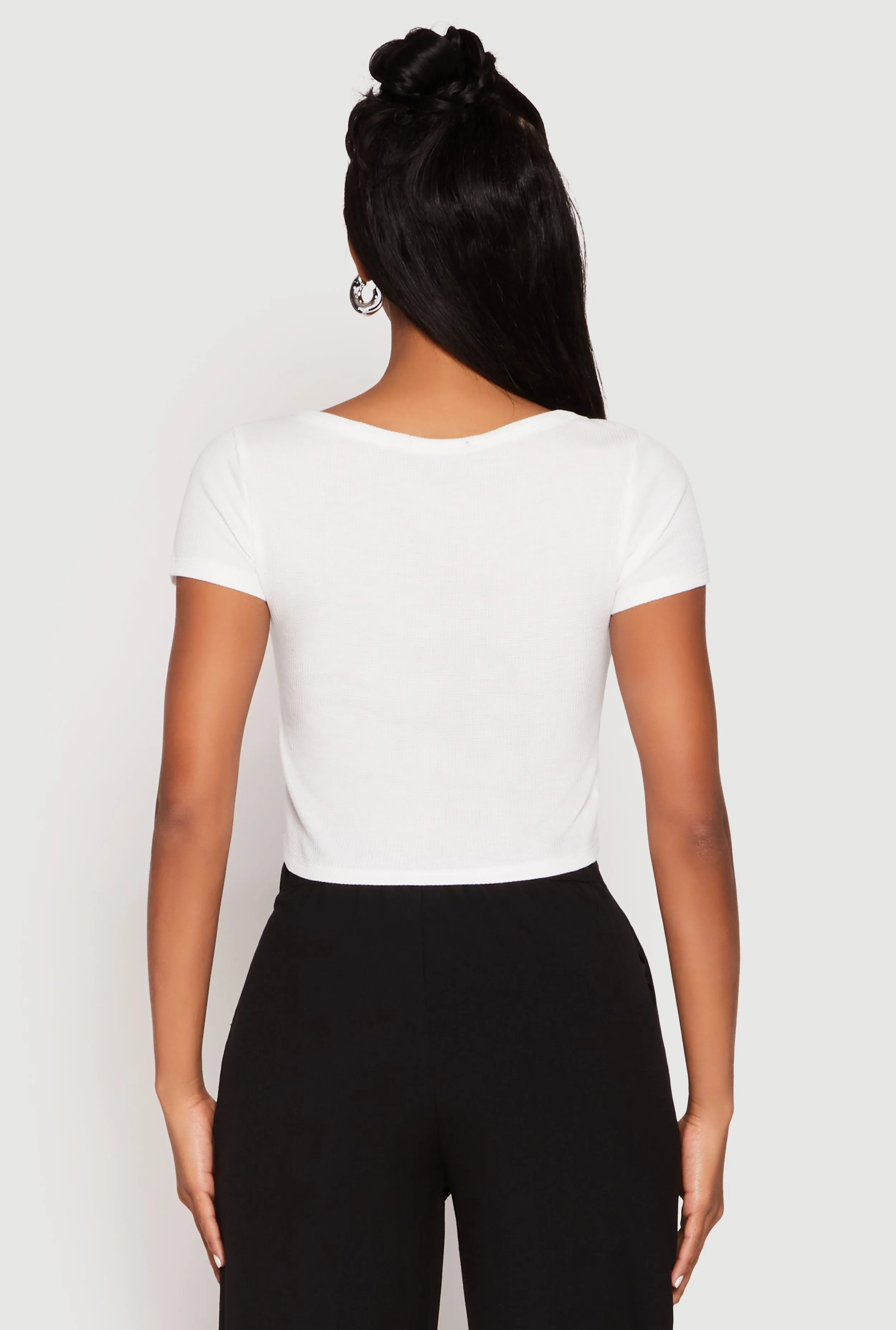 Waffle Knit Short Sleeve Crop Top sold by Rainbow product image thumbnail 5