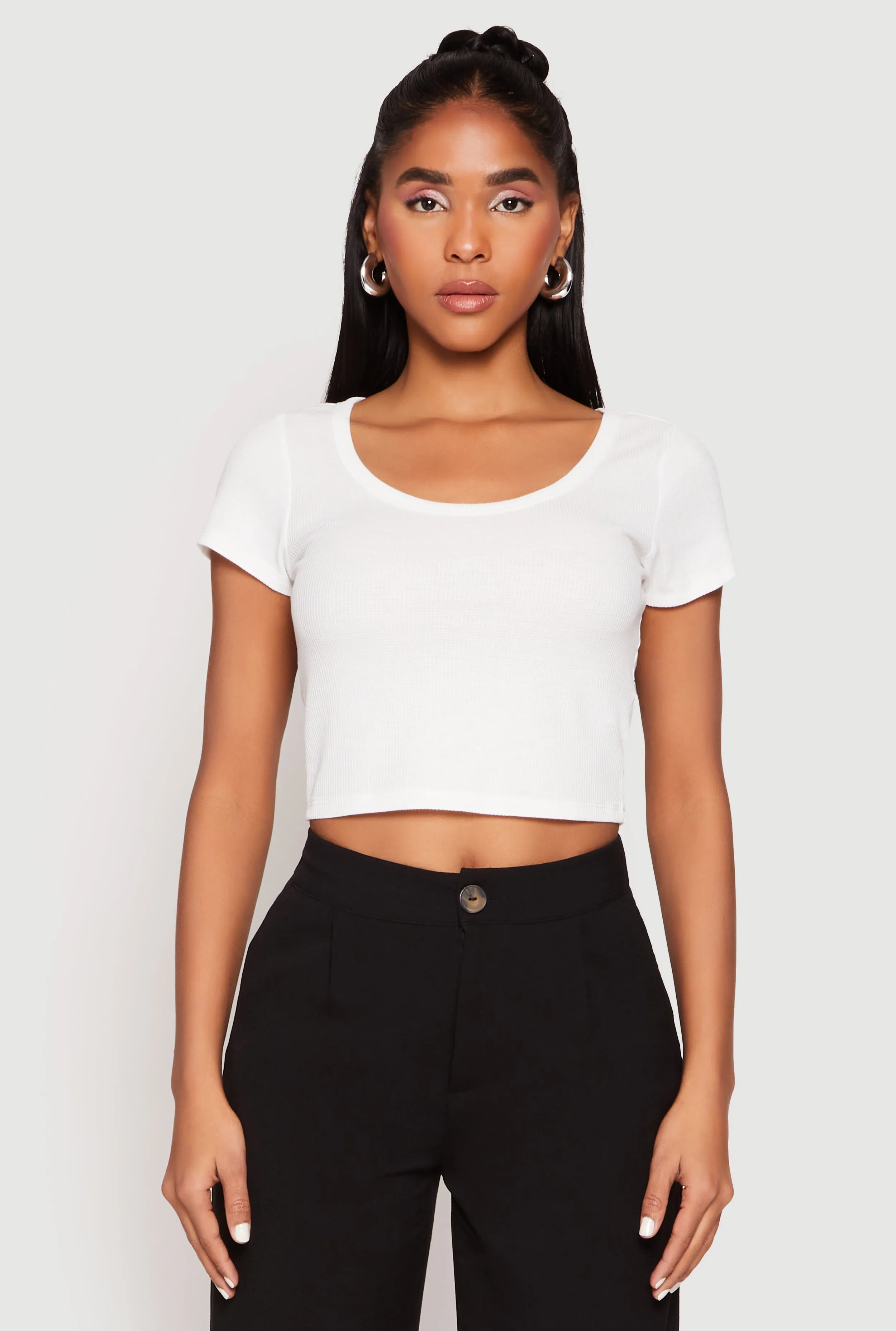 Waffle Knit Short Sleeve Crop Top sold by Rainbow product image thumbnail 2