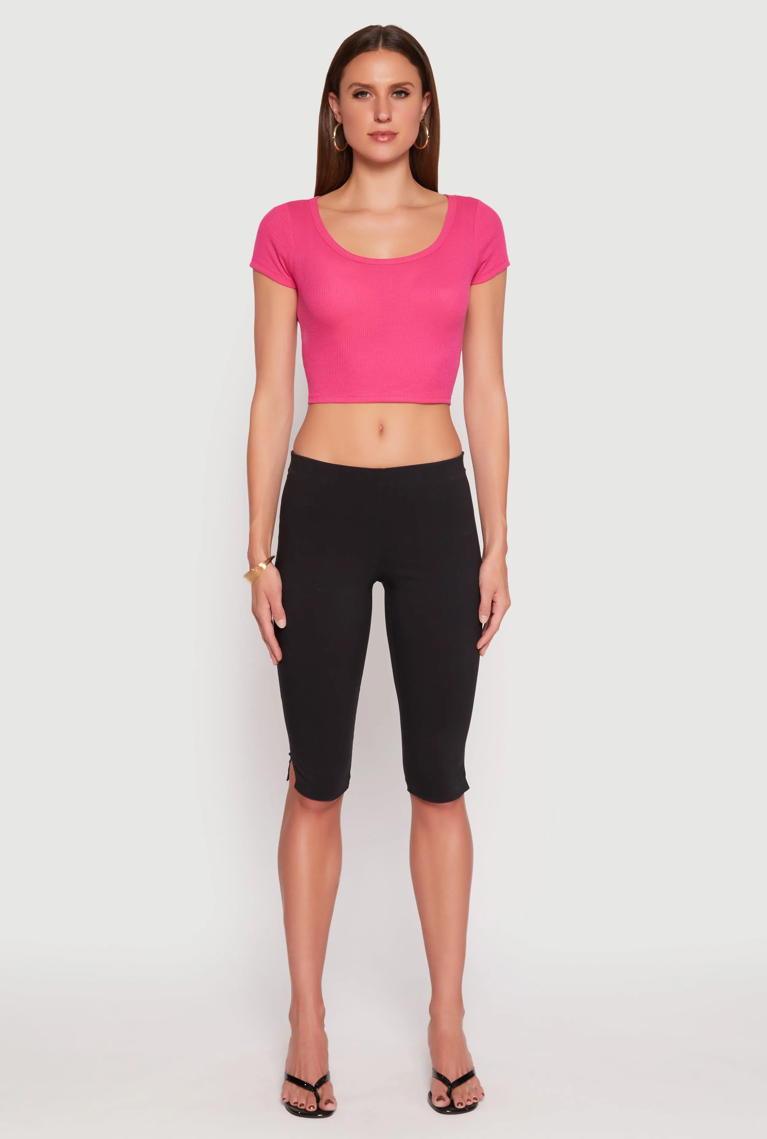 Waffle Knit Short Sleeve Crop Top sold by Rainbow