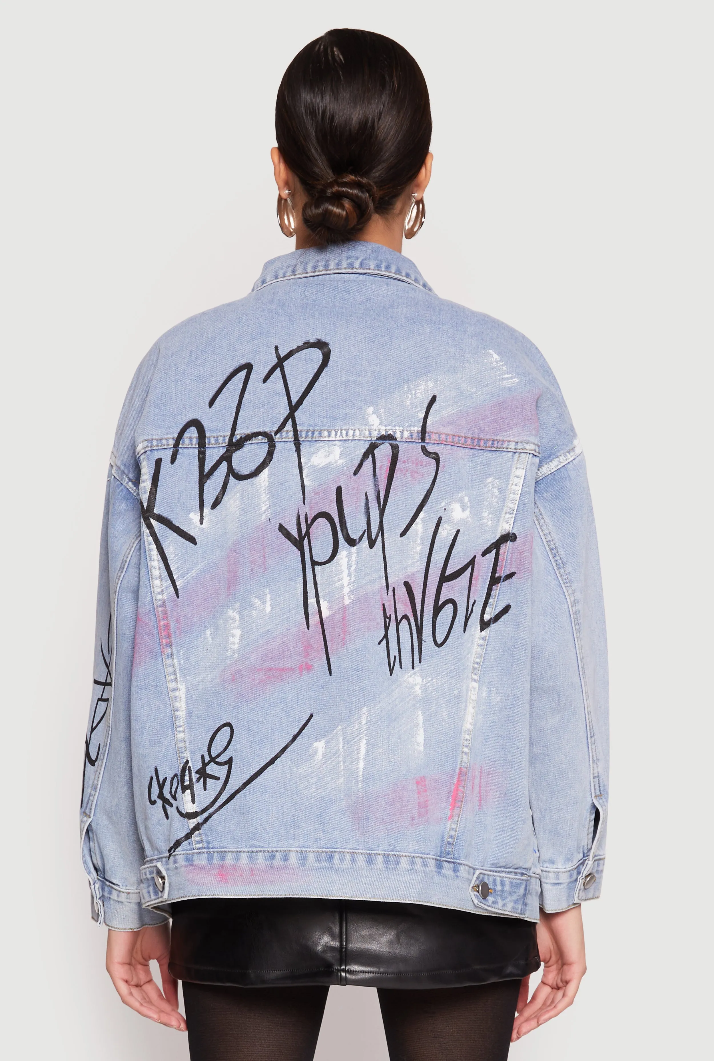 Daisy Smiley Face Patch Graffiti Denim Jacket sold by Rainbow product image thumbnail 5