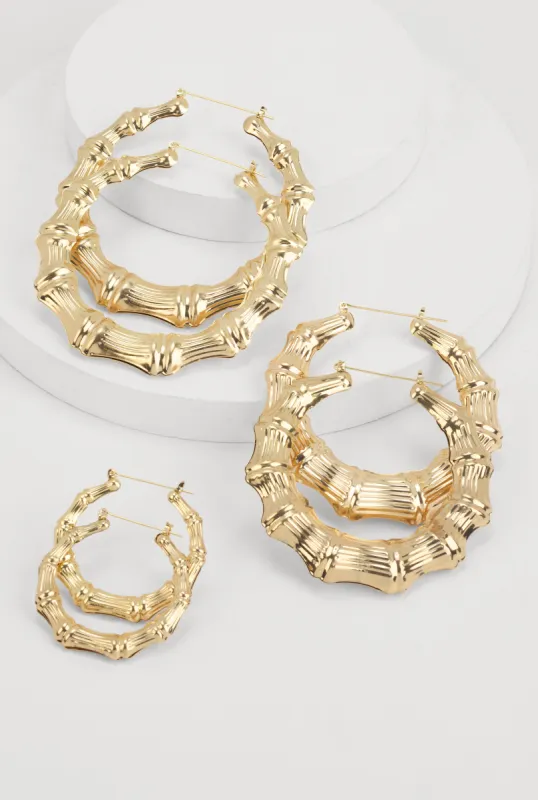Bamboo Hoop Earrings Set of 3 sold by Rainbow