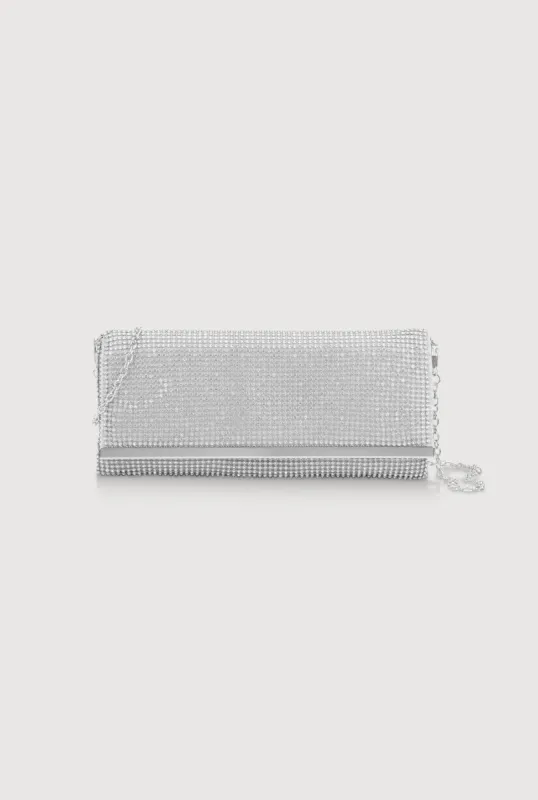 Rhinestone Studded Satin Fold Over Clutch sold by Rainbow
