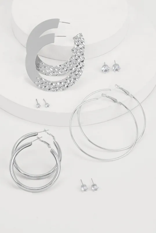 Cubic Zirconia Stud and Hoops Earrings Set of 6 sold by Rainbow