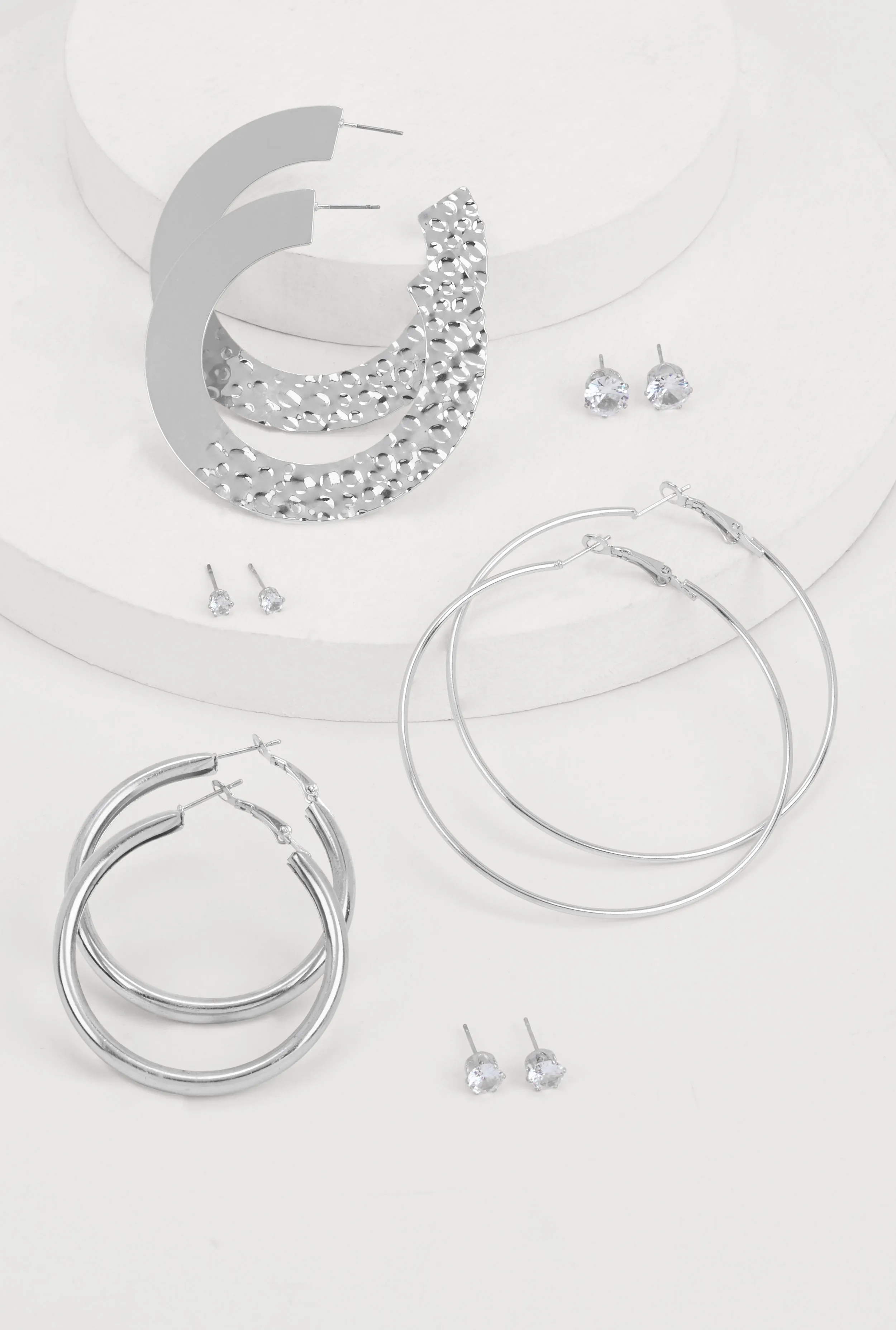 Cubic Zirconia Stud and Hoops Earrings Set of 6 sold by Rainbow