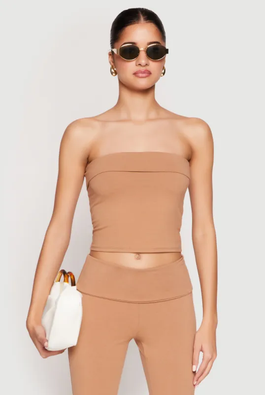 Almost Famous Fold Over Cropped Tube Top sold by Rainbow