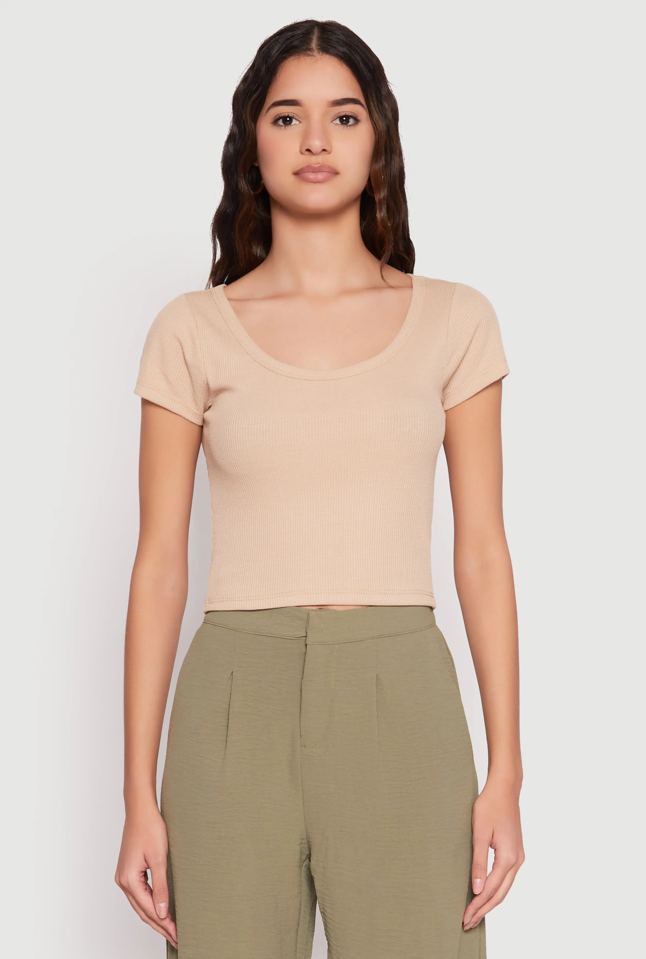 Waffle Knit Short Sleeve Crop Top sold by Rainbow product image thumbnail 2