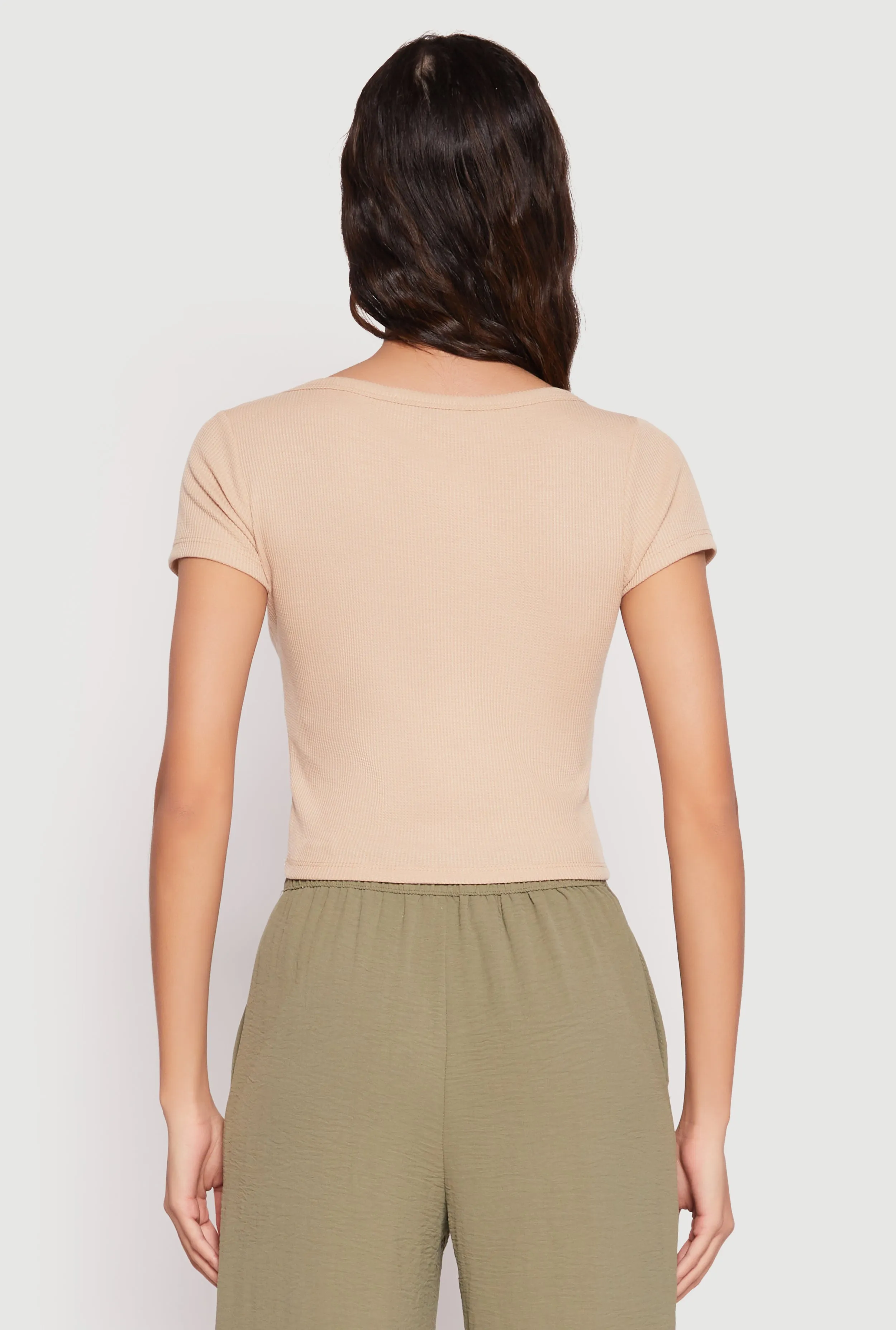 Waffle Knit Short Sleeve Crop Top sold by Rainbow product image thumbnail 5