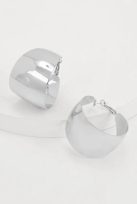 Metallic Wide Hoop Earrings sold by Rainbow