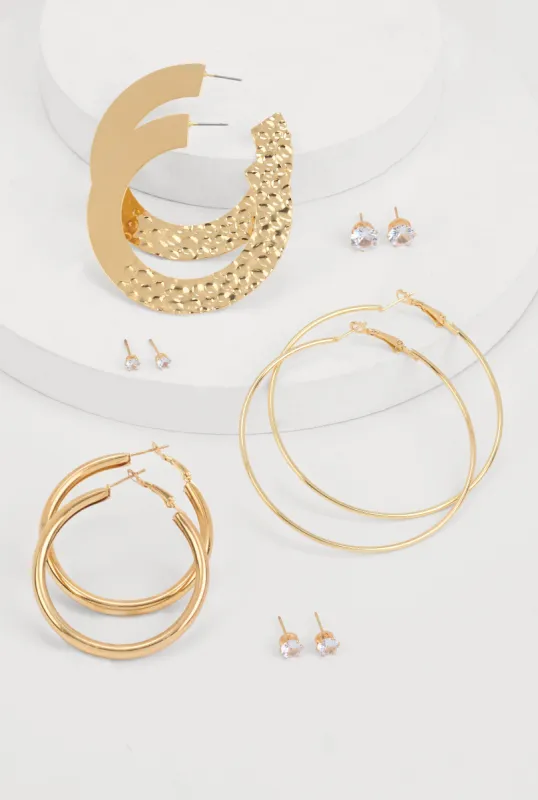 Cubic Zirconia Stud and Hoops Earrings Set of 6 sold by Rainbow