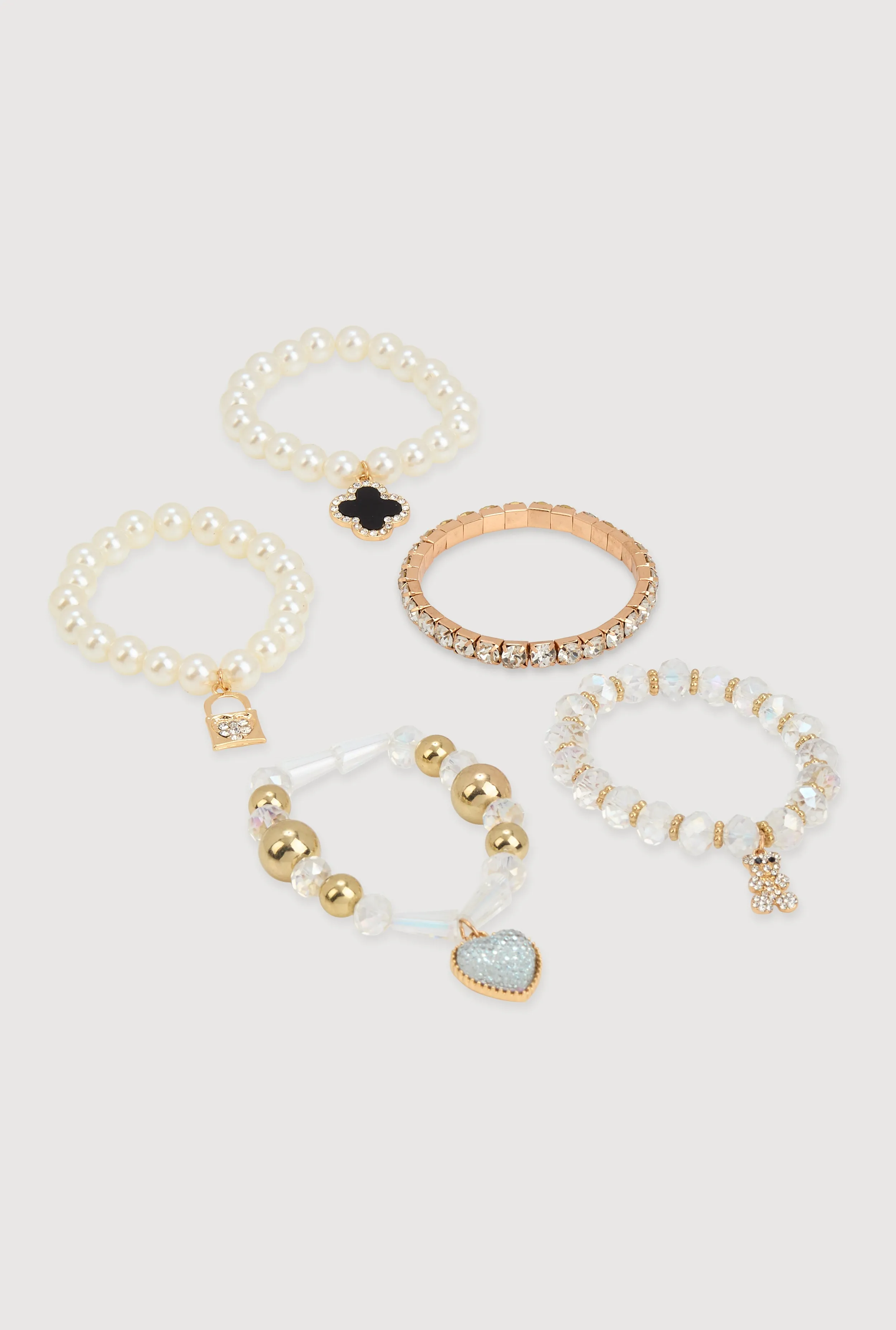 Faux Pearl Beaded Stretch Charm Bracelets Set of 5 sold by Rainbow product image thumbnail 3