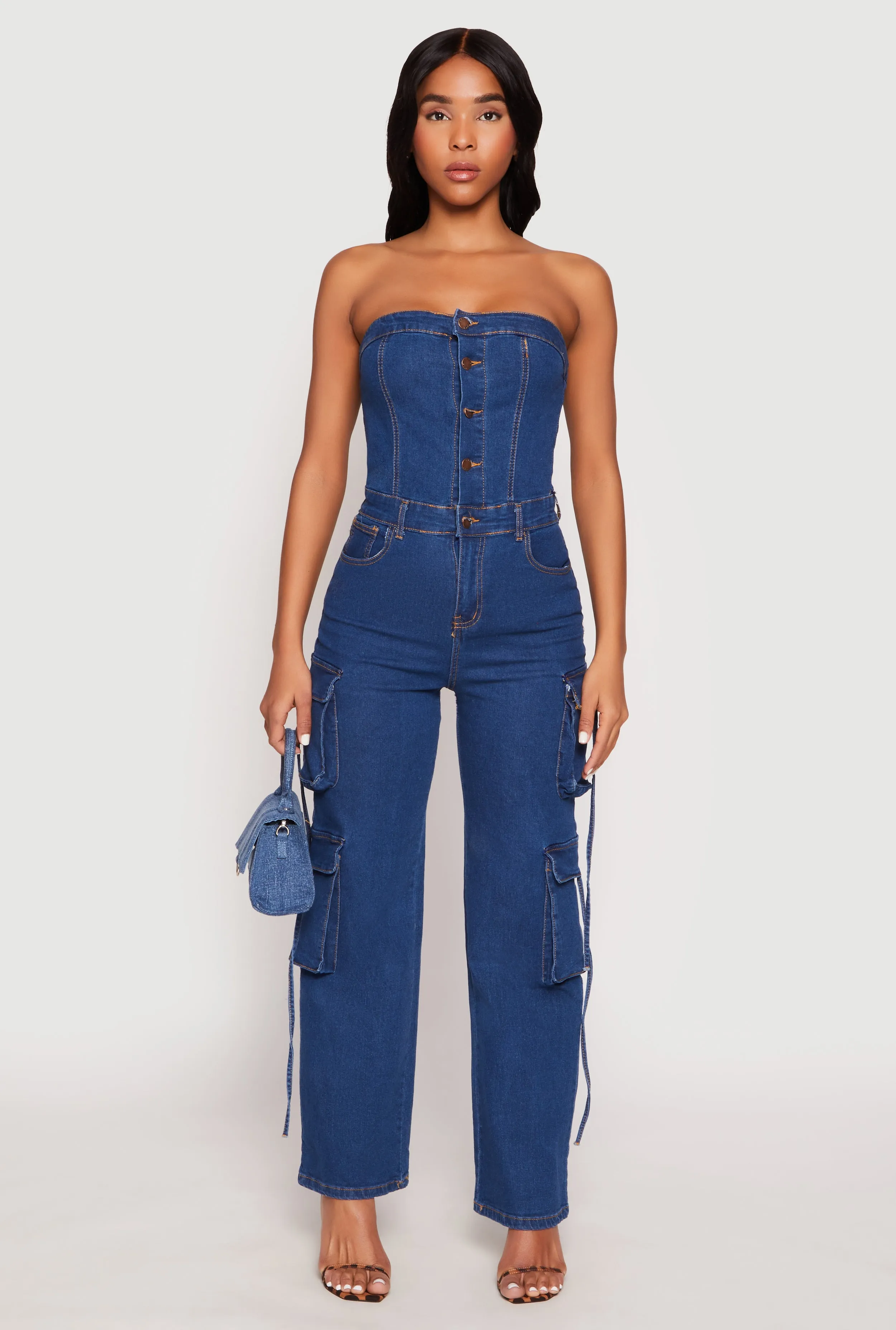 Daisy Denim Button Front Cargo Jumpsuit sold by Rainbow