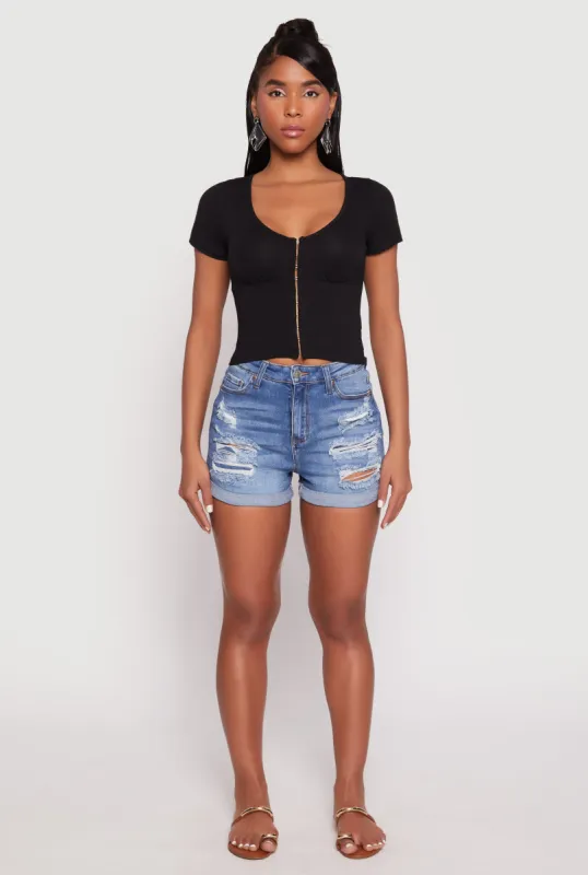 Hook and Eye Short Sleeve Crop Top sold by Rainbow
