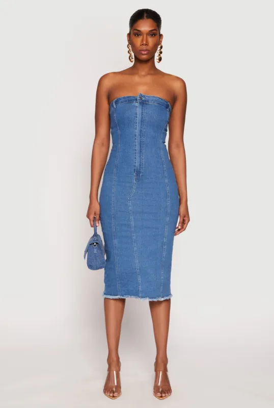 Haute Monde Denim Pintuck Tube Dress sold by Rainbow