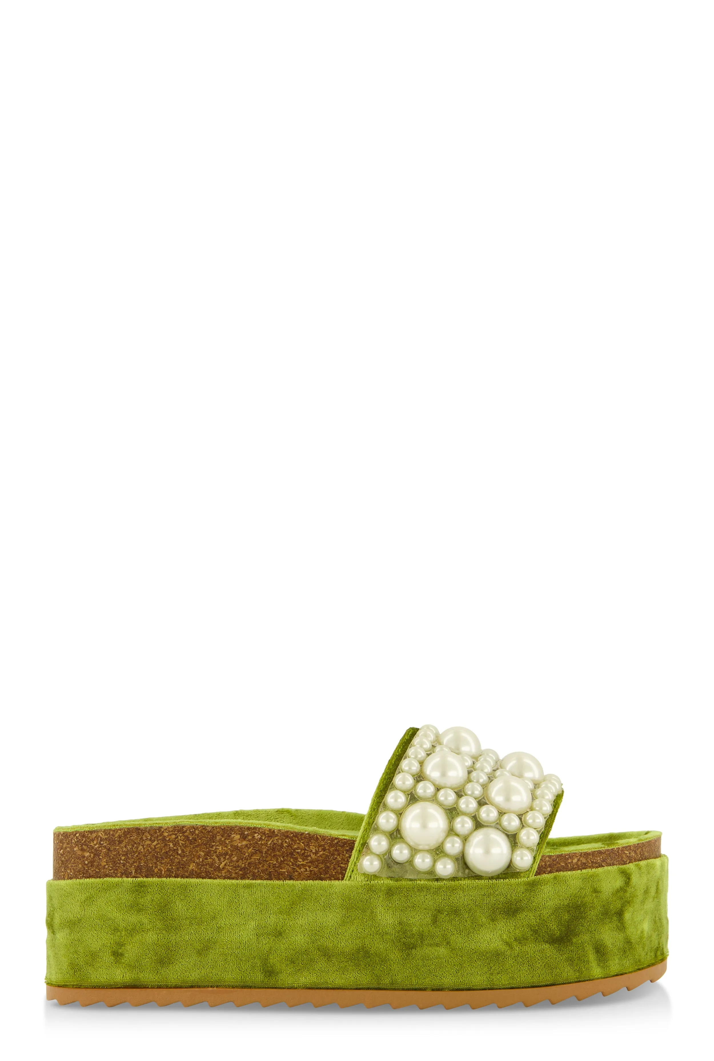 Velvet Faux Pearl Band Platform Slide Sandals sold by Rainbow product image thumbnail 2