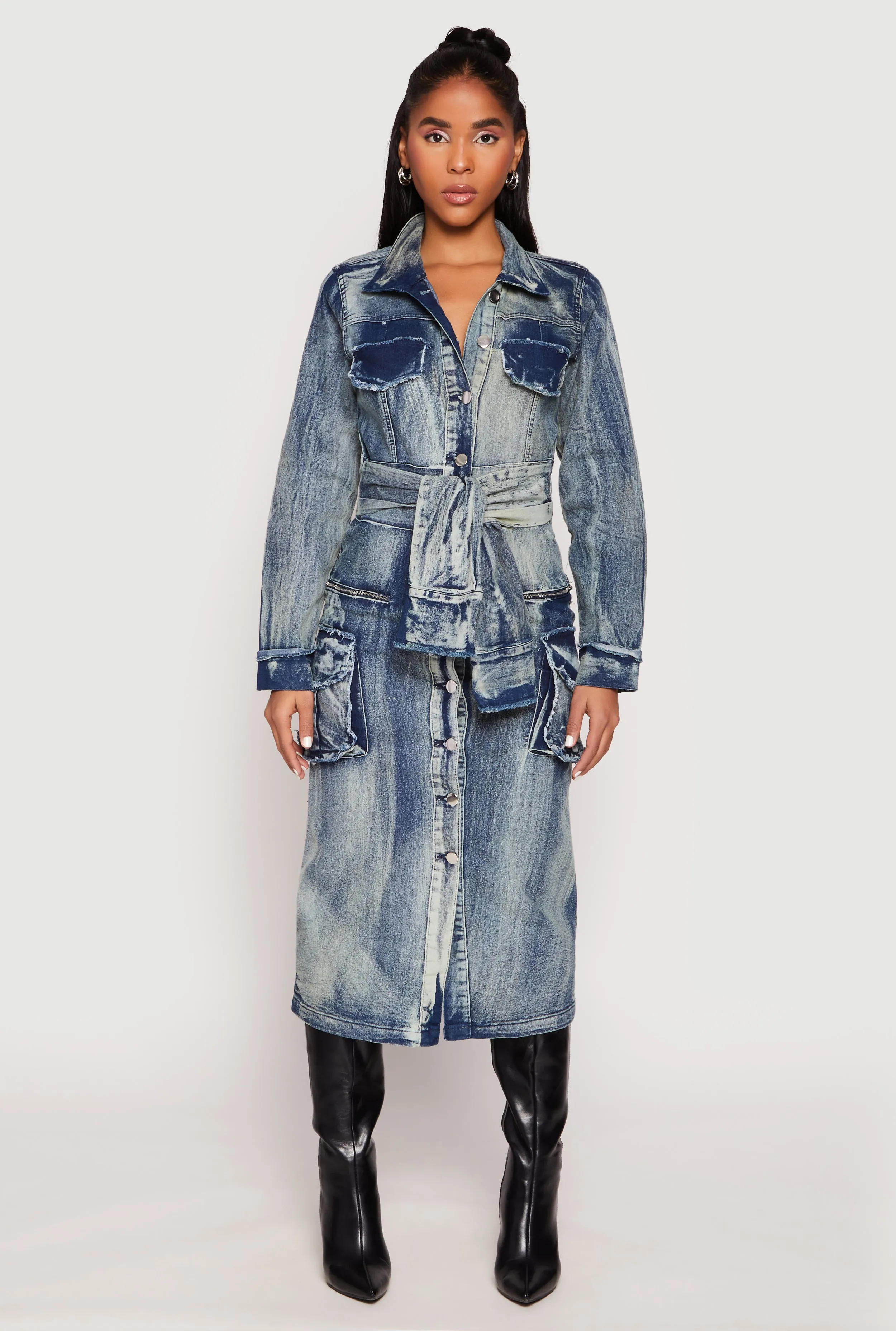 Spoon Jeans Tie Waist Acid Wash Denim Dress sold by Rainbow