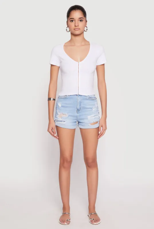 Hook and Eye Short Sleeve Crop Top sold by Rainbow