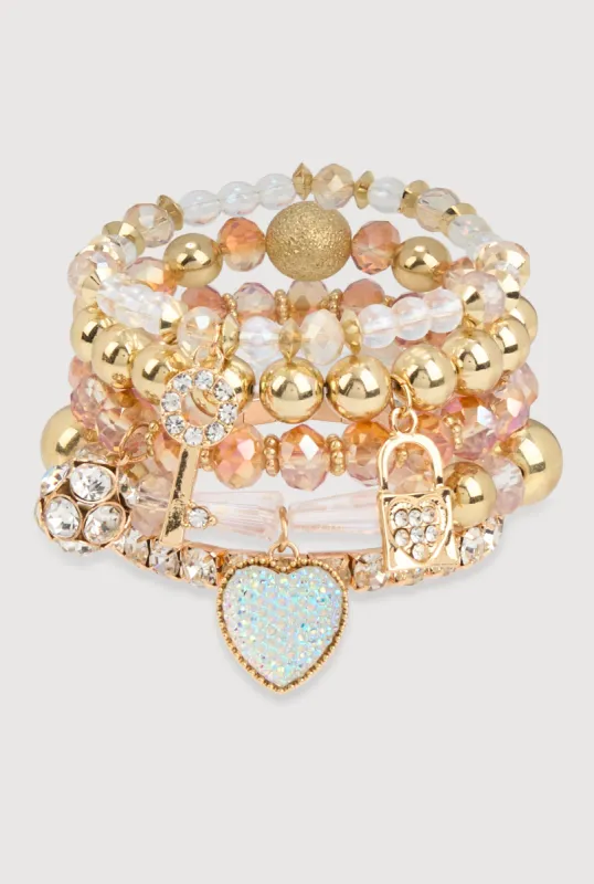 Beaded Stretch Charm Bracelets Set of 5 sold by Rainbow