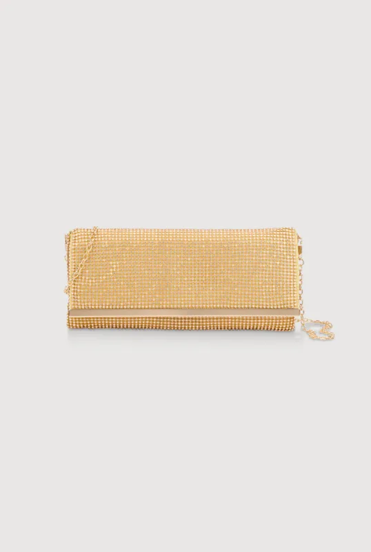 Rhinestone Studded Satin Fold Over Clutch sold by Rainbow