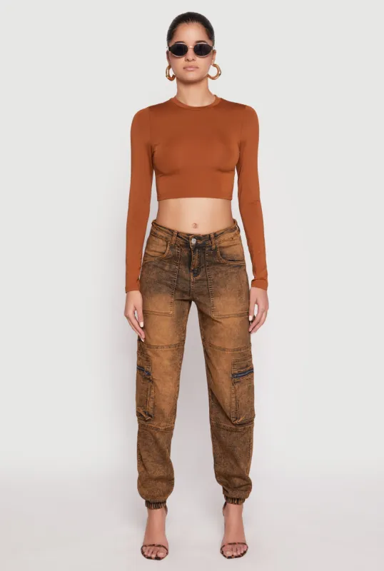 Acid Wash Denim Cargo Joggers sold by Rainbow
