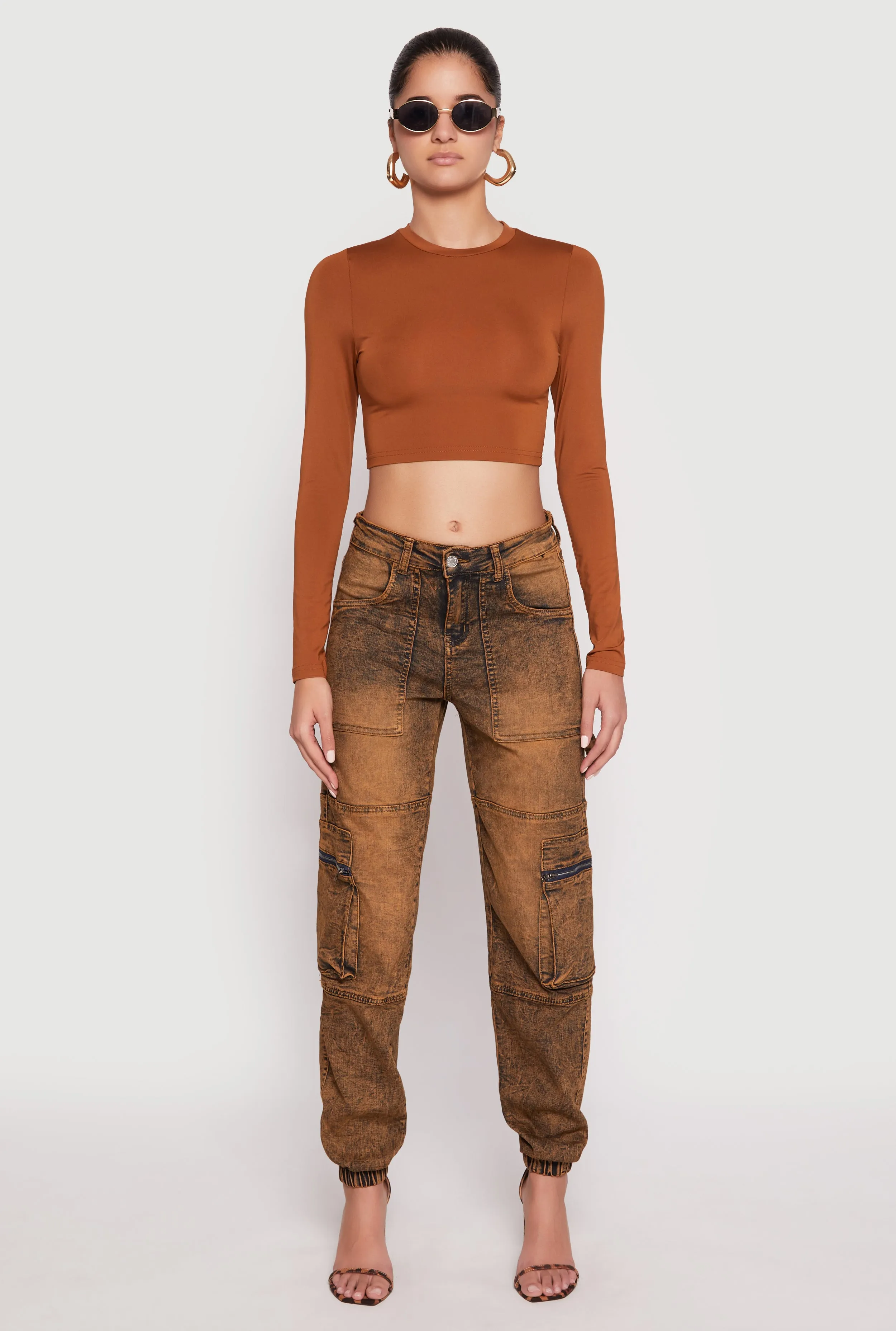 Acid Wash Denim Cargo Joggers sold by Rainbow