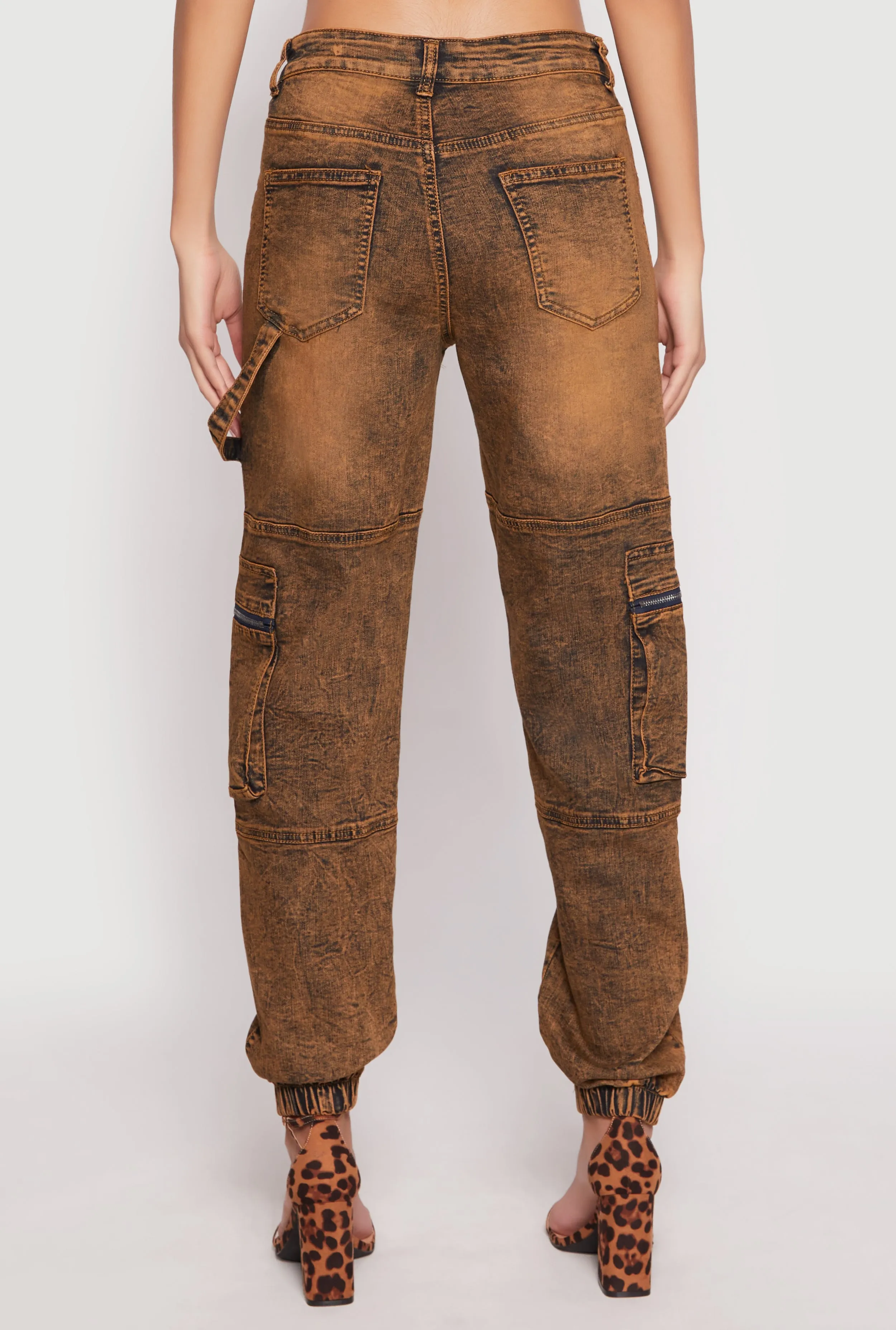 Acid Wash Denim Cargo Joggers sold by Rainbow product image thumbnail 5