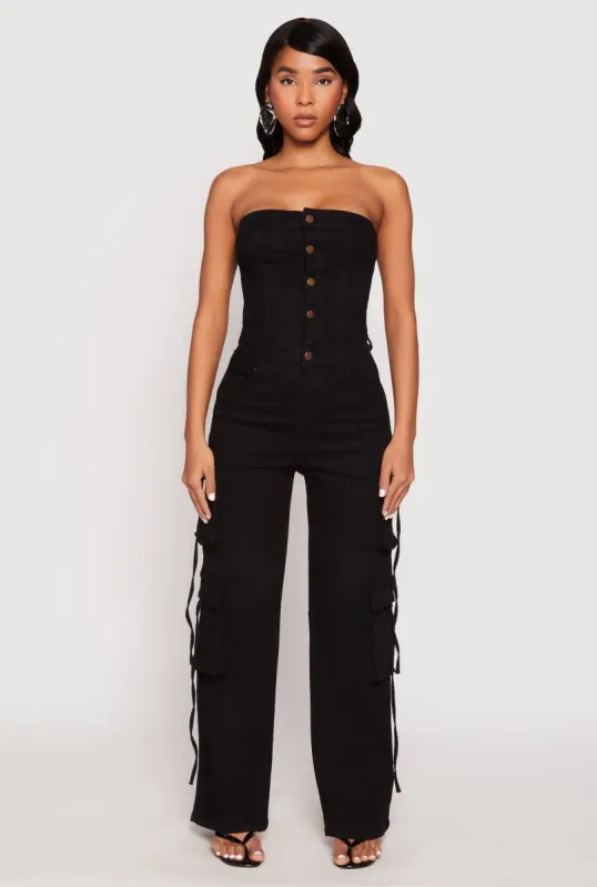 Daisy Denim Button Front Cargo Jumpsuit sold by Rainbow