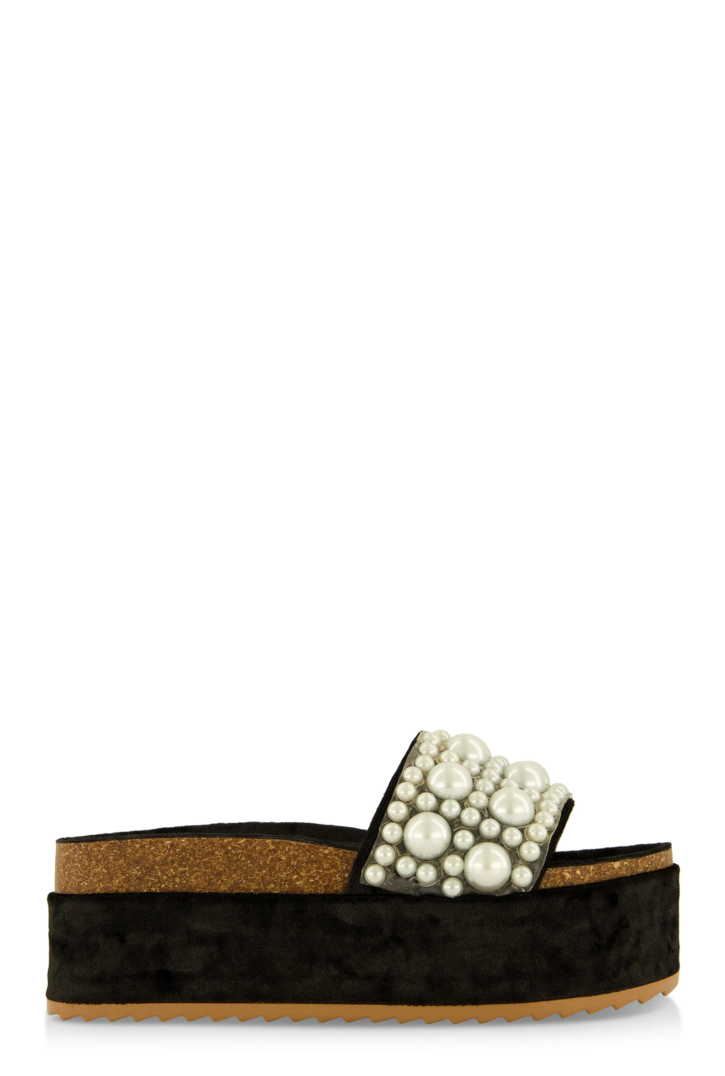 Velvet Faux Pearl Band Platform Slide Sandals sold by Rainbow product image thumbnail 2