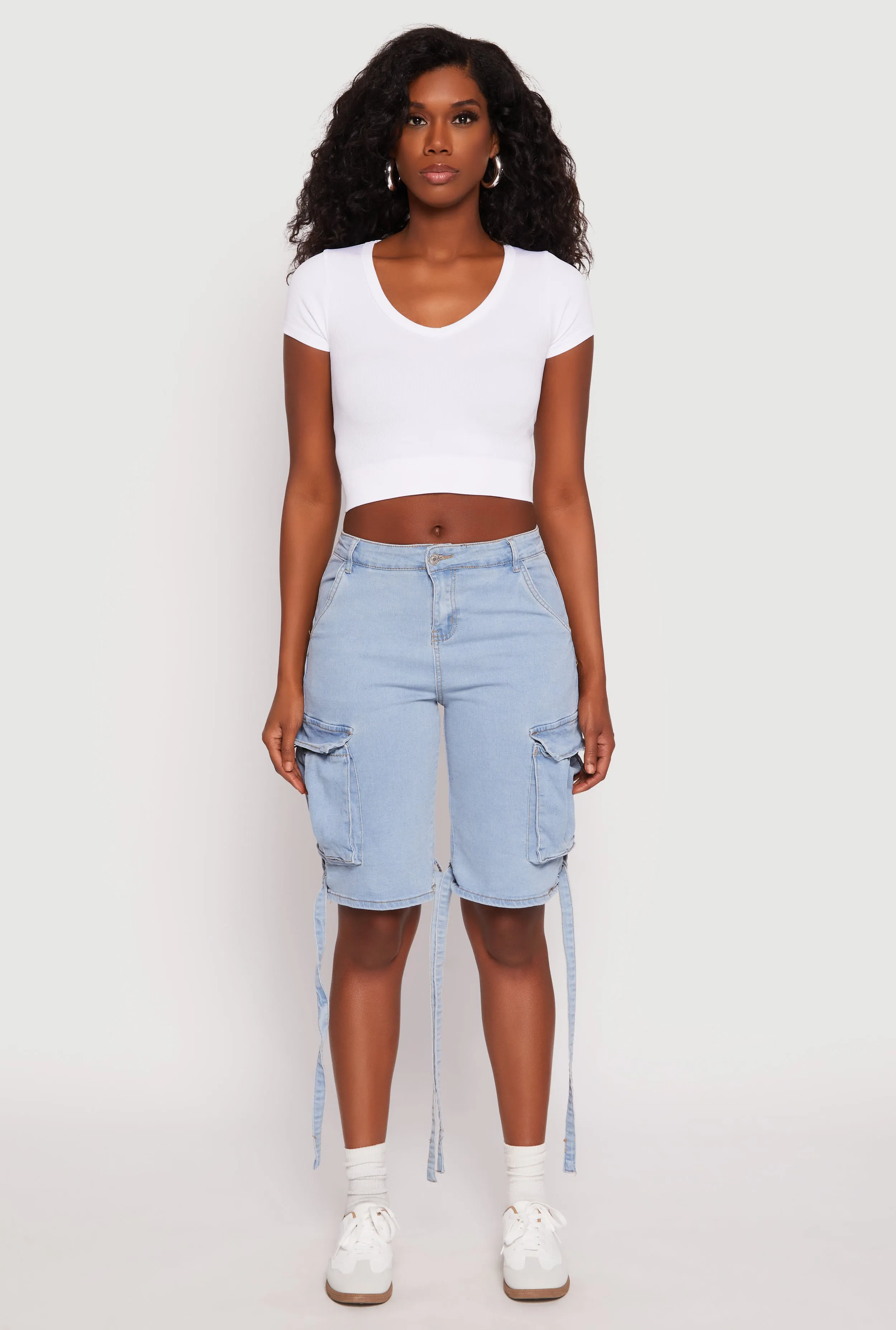 Denim Cargo Bermuda Skater Shorts sold by Rainbow