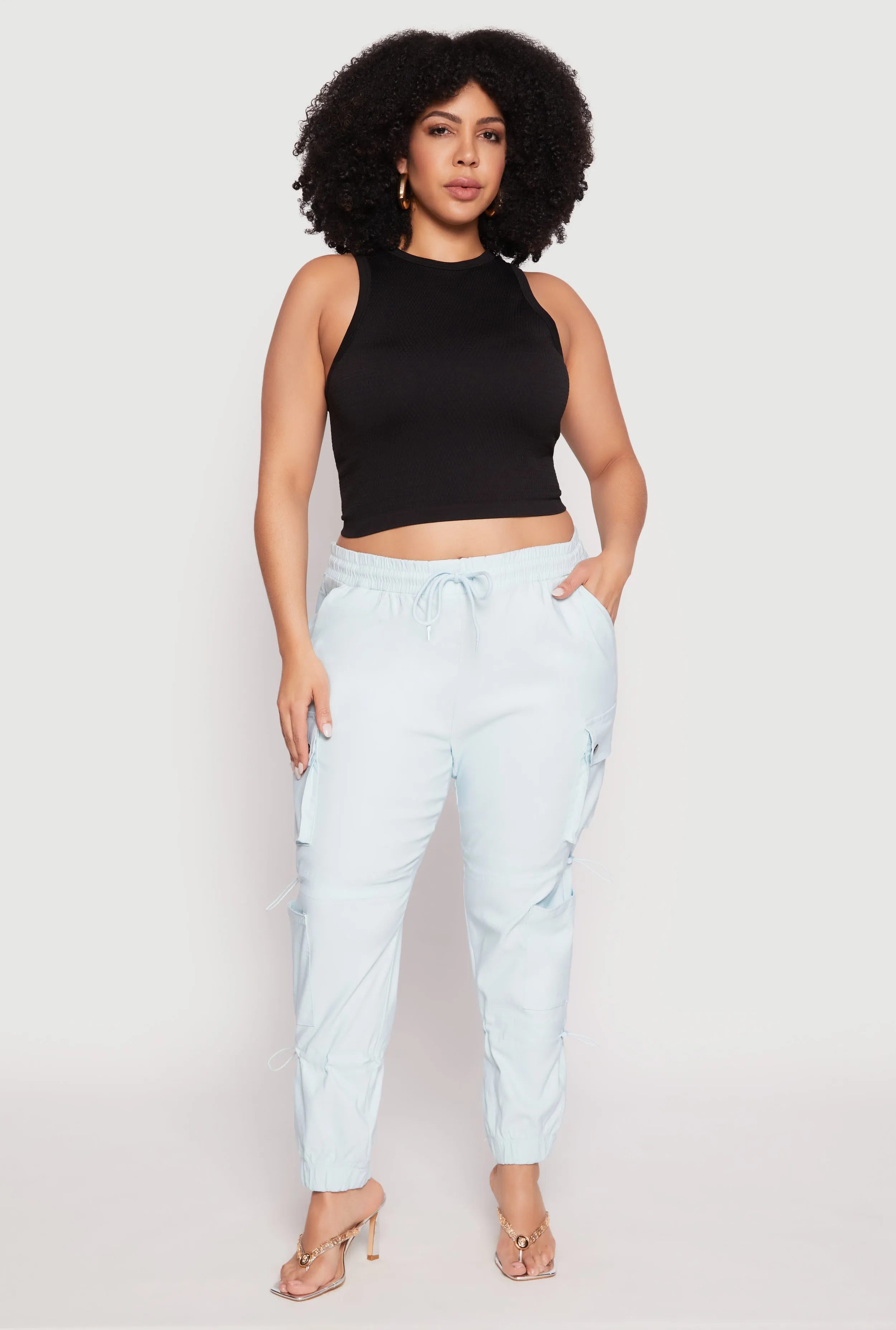 Plus Size Poplin Toggle Drawstring Detail Joggers sold by Rainbow