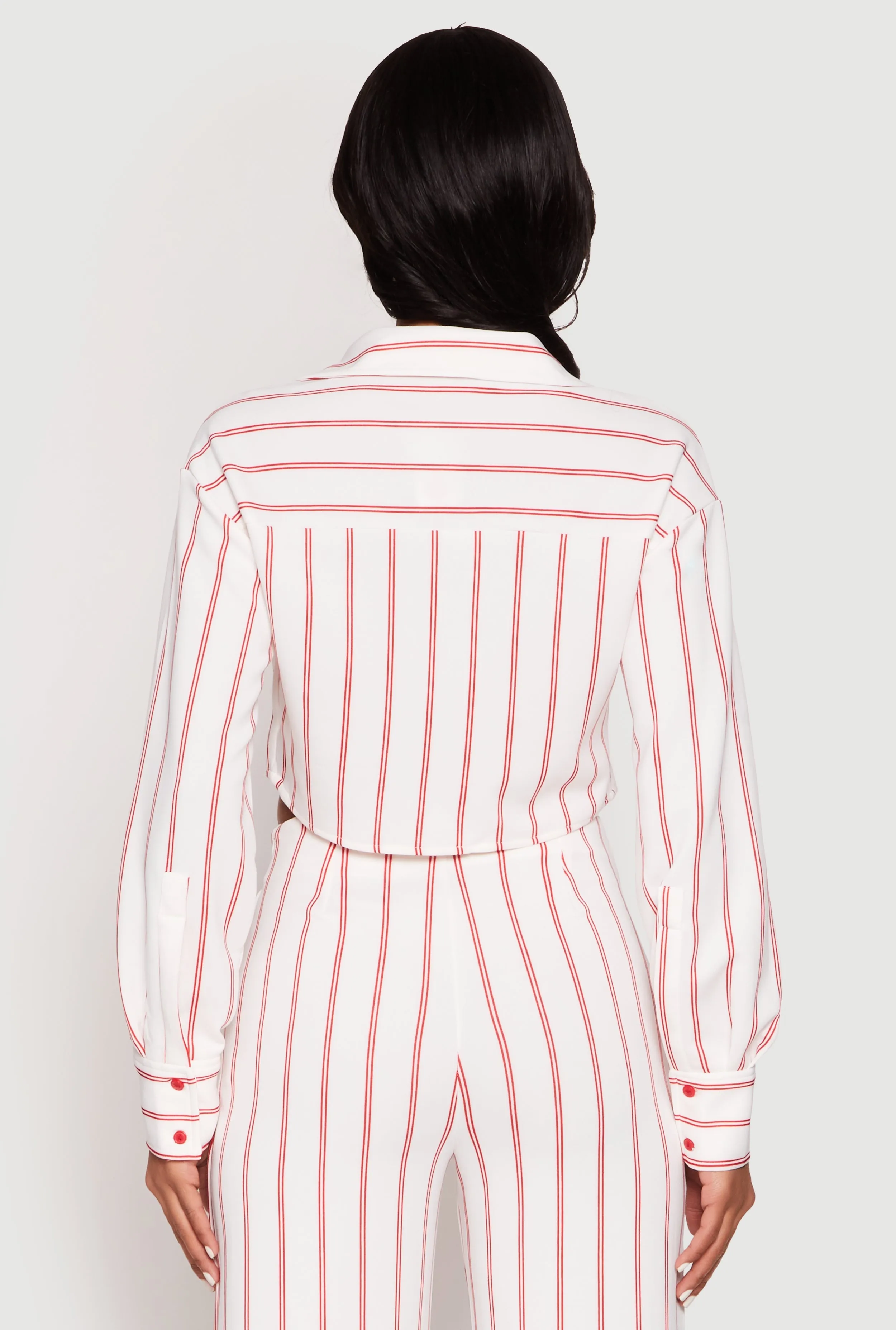 Striped Pocket Cropped Button Front Shirt sold by Rainbow product image thumbnail 5