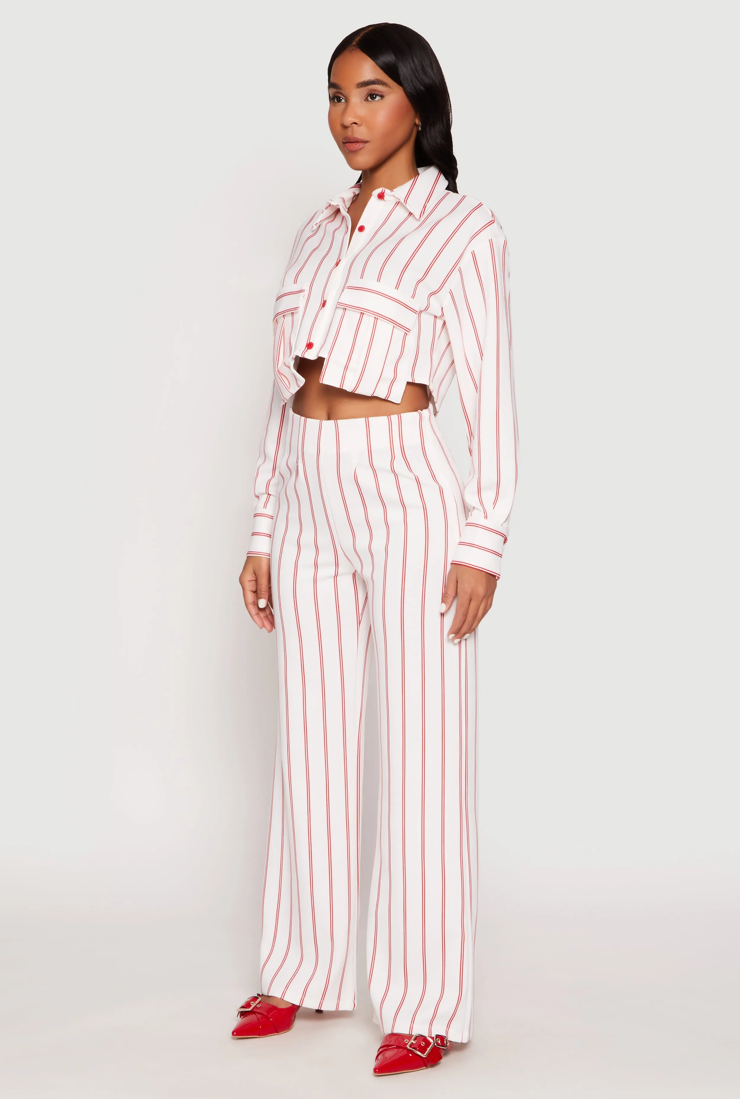 Striped Pocket Cropped Button Front Shirt sold by Rainbow product image thumbnail 3