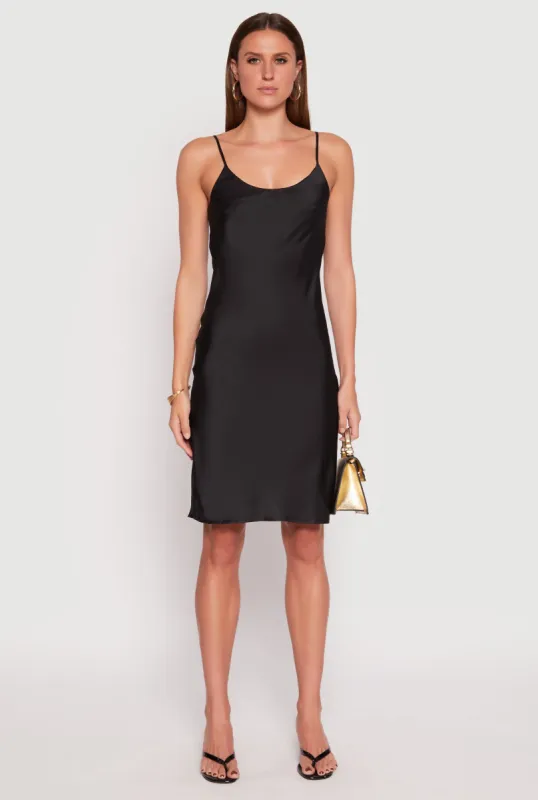 Satin Side Slit Cami Slip Dress sold by Rainbow